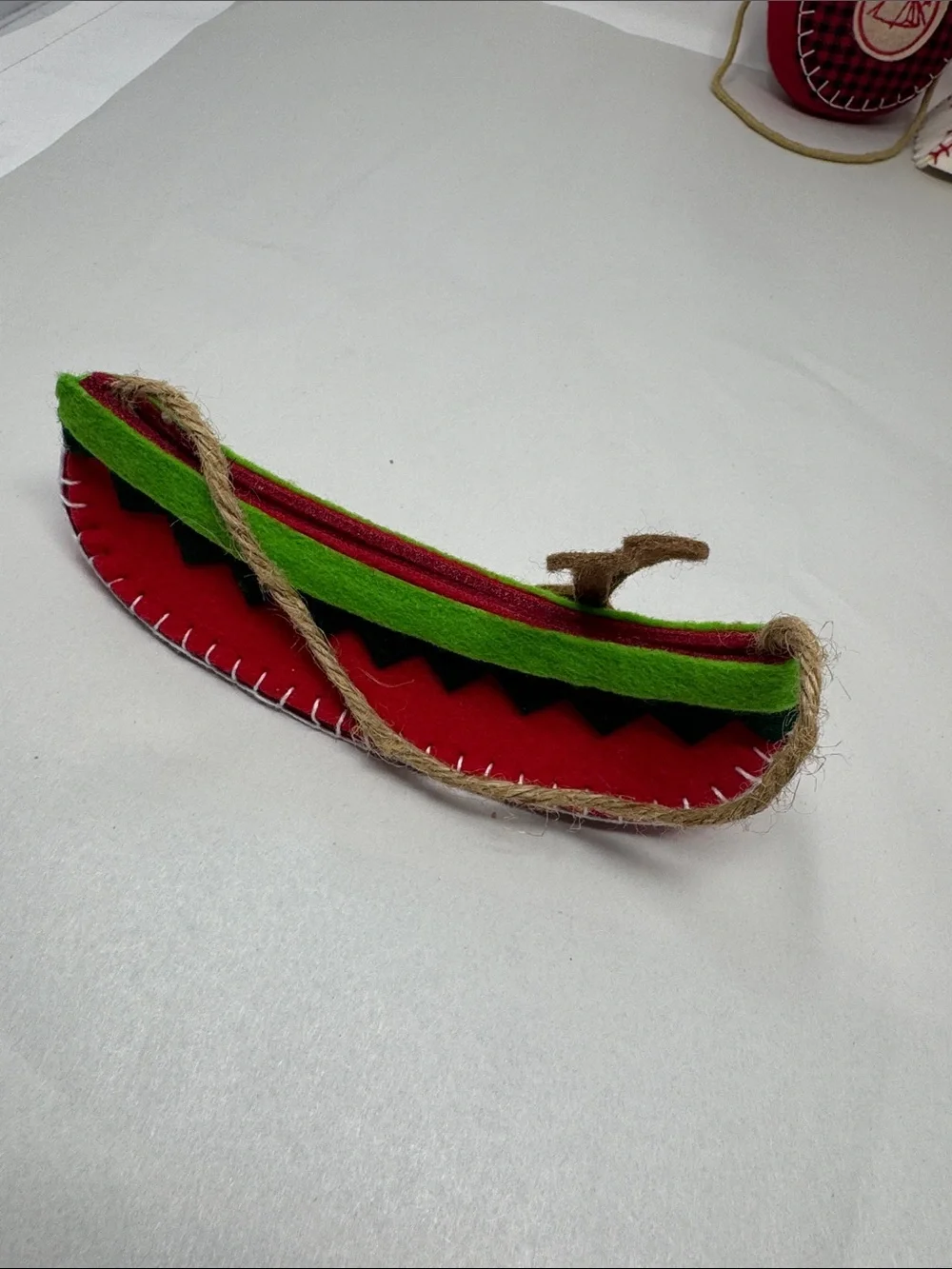 FELT CLOTH CHRISTMAS ORNAMENT LOT OF 3 CANOE TEEPEE CANTEEN CAMPING OUTDOOR